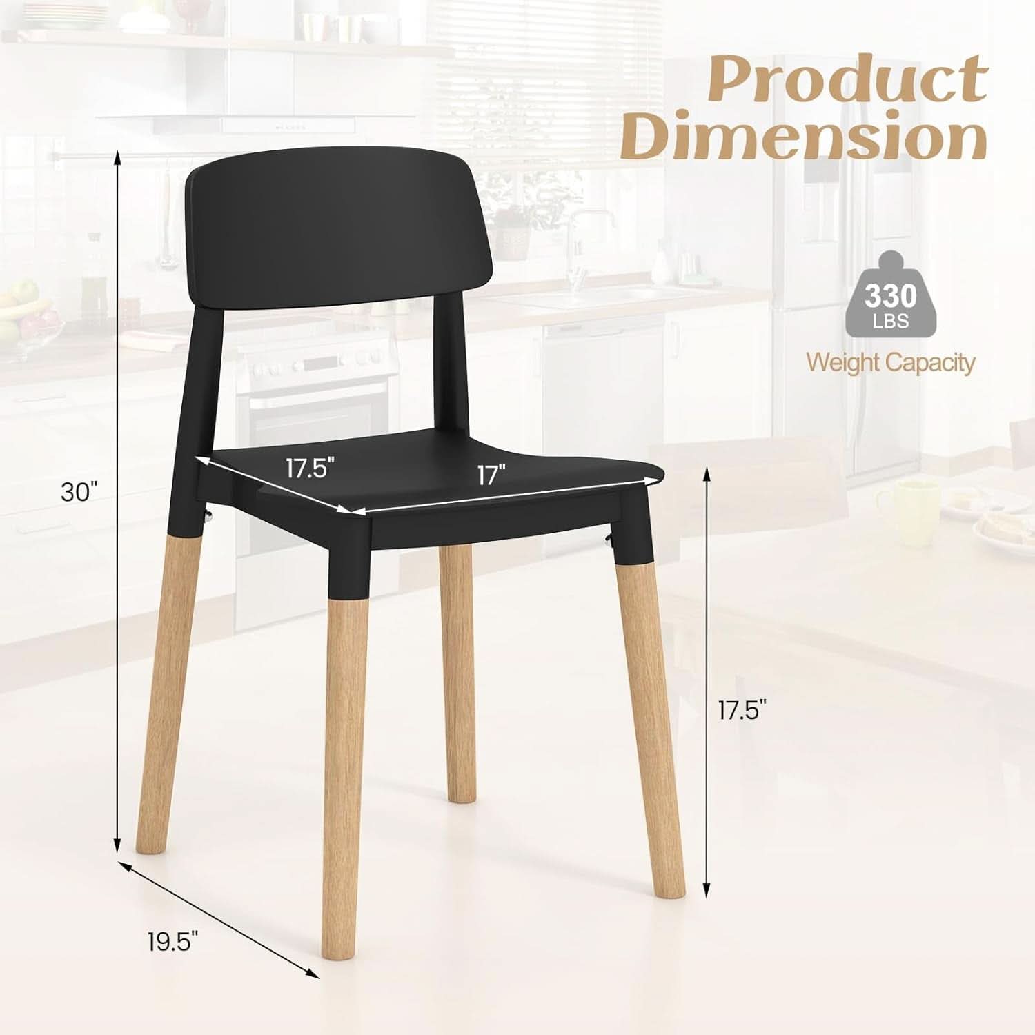 Wooden Dining Chairs Set of 4 Black Ergonomic Backrest