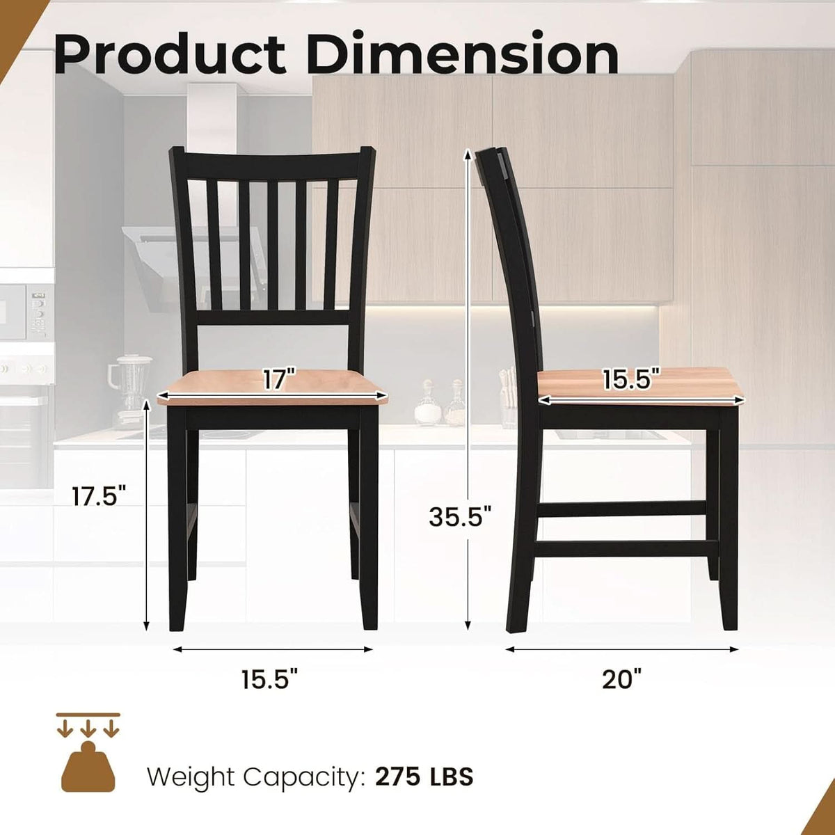 Wooden Dining Chairs Set of Four Black Farmhouse Armless