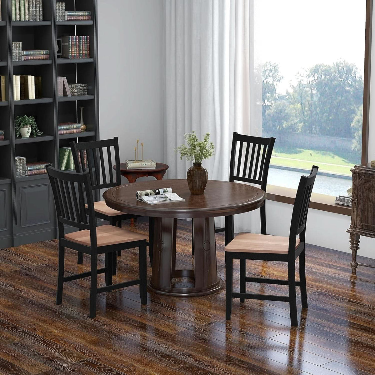 Wooden Dining Chairs Set of Four Black Farmhouse Armless