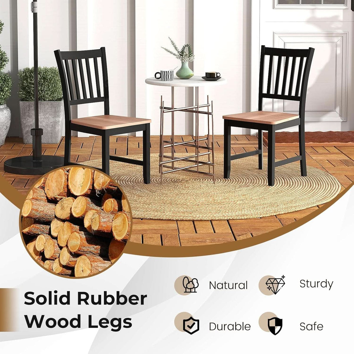Wooden Dining Chairs Set of Four Black Farmhouse Armless