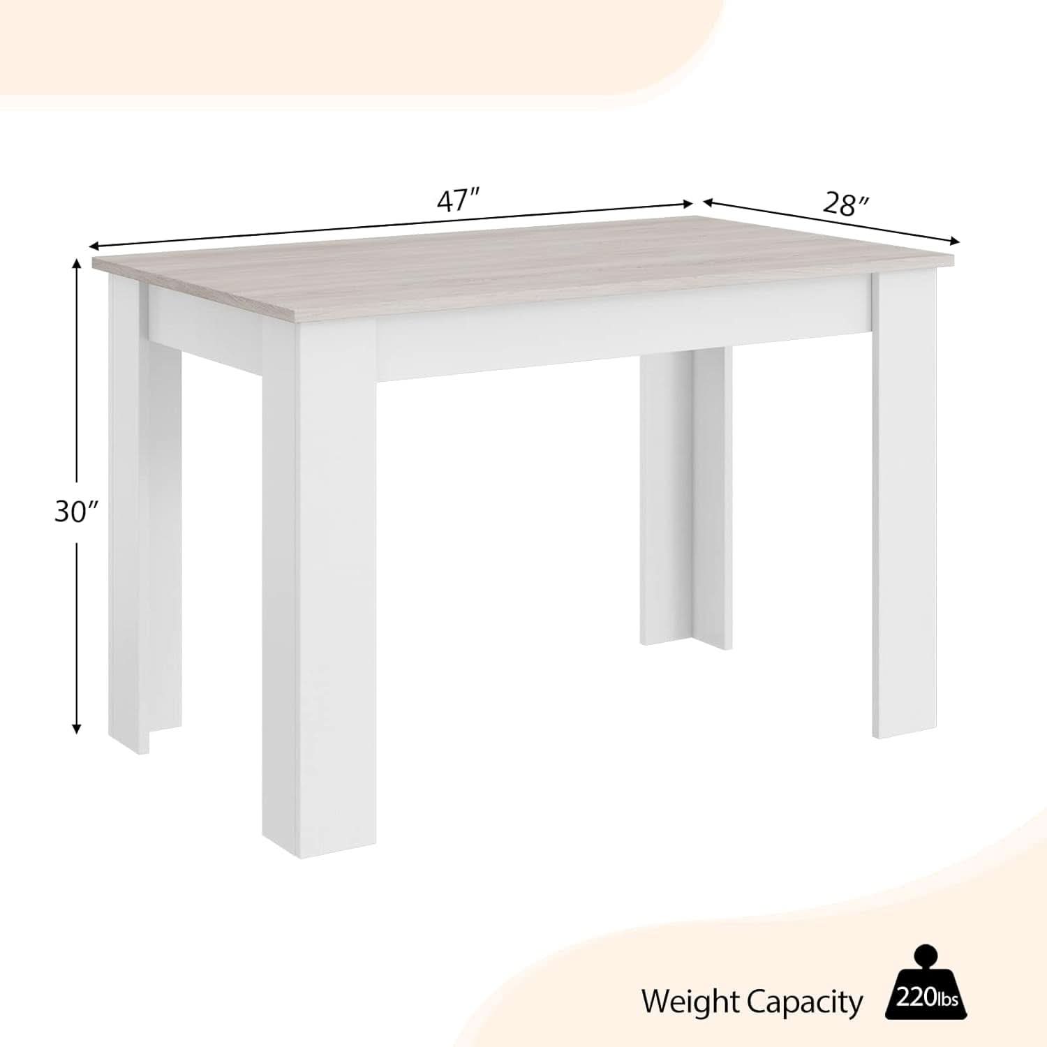 Wooden Dining Table For Four 47 By 28 Inches White Gray