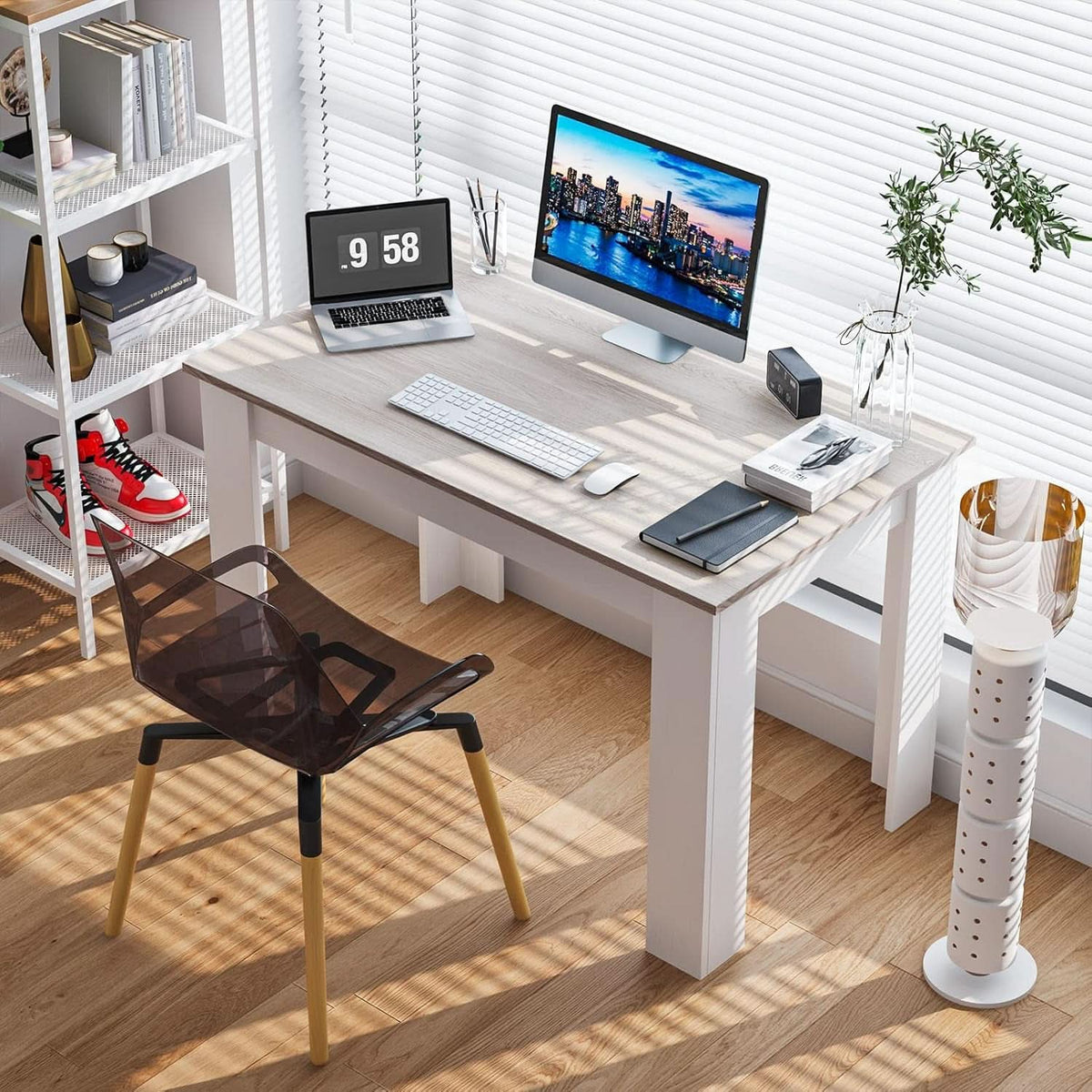 Wooden Dining Table For Four 47 By 28 Inches White Gray