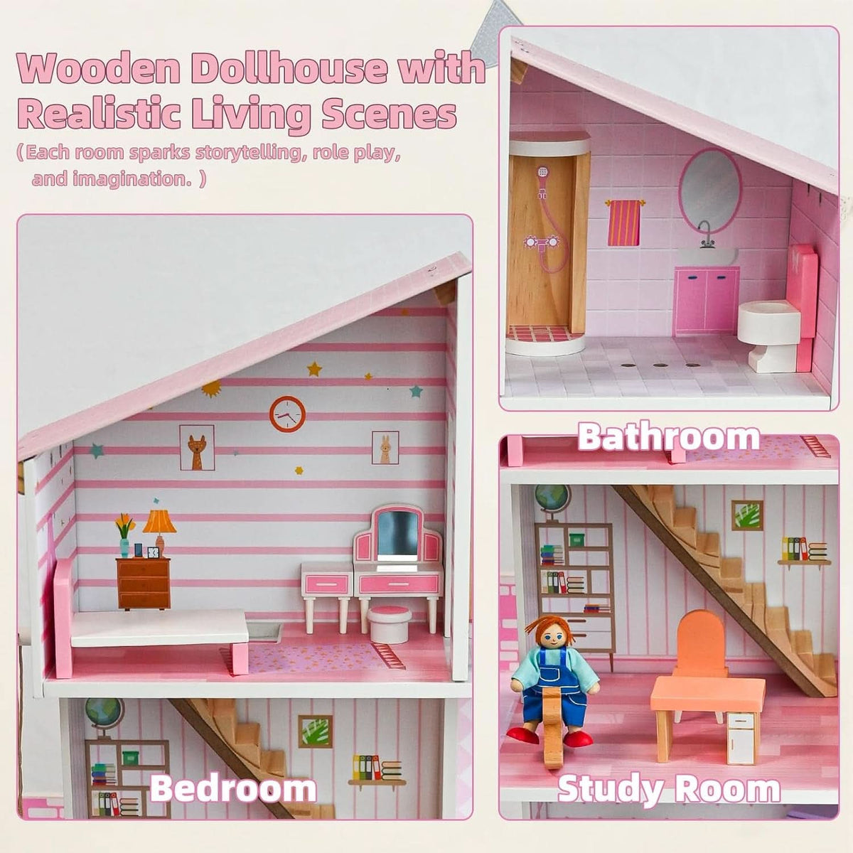 Wooden Dolls House Villa Style Premium Furnishings