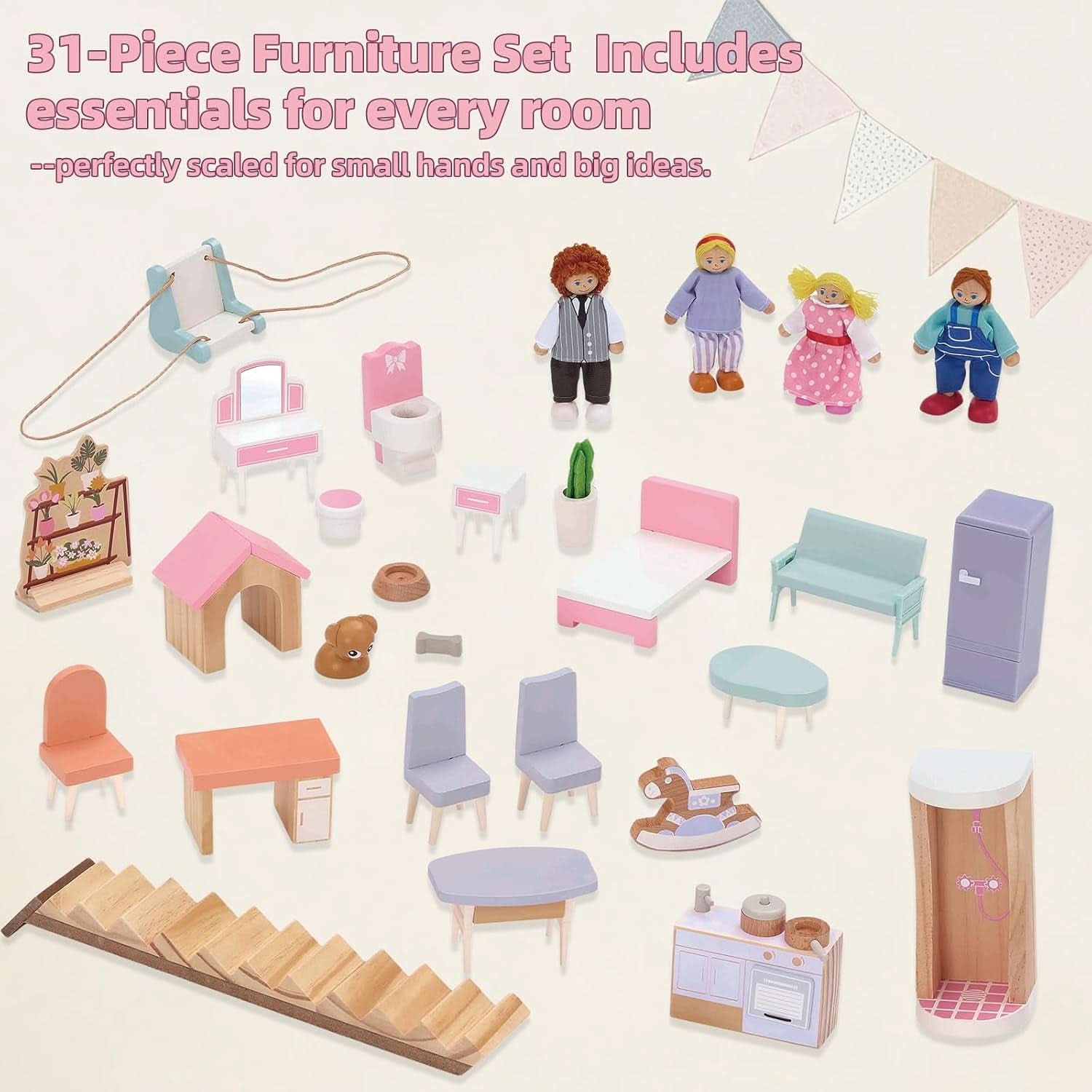 Wooden Dolls House Villa Style Premium Furnishings