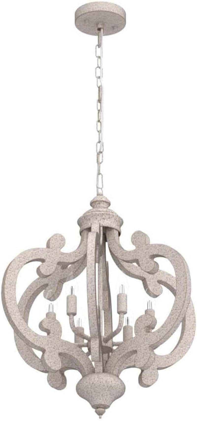 Wooden Farmhouse Chandelier Distressed White Five Lights