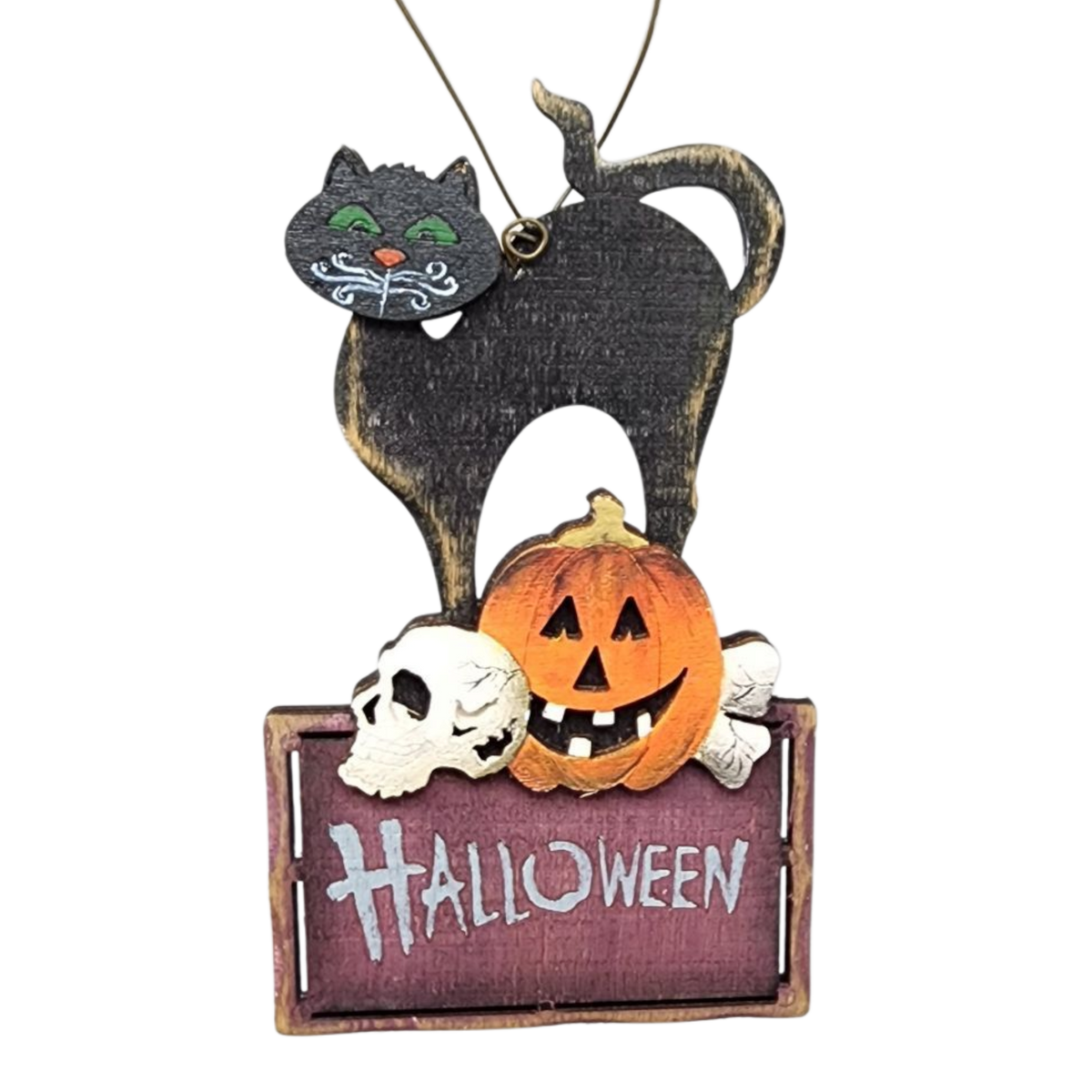 Wooden Halloween Ornament - Black Cat