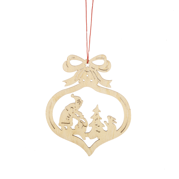 Wooden Holiday Icon Ornament - Ornament Shape - Santa and the Bunny