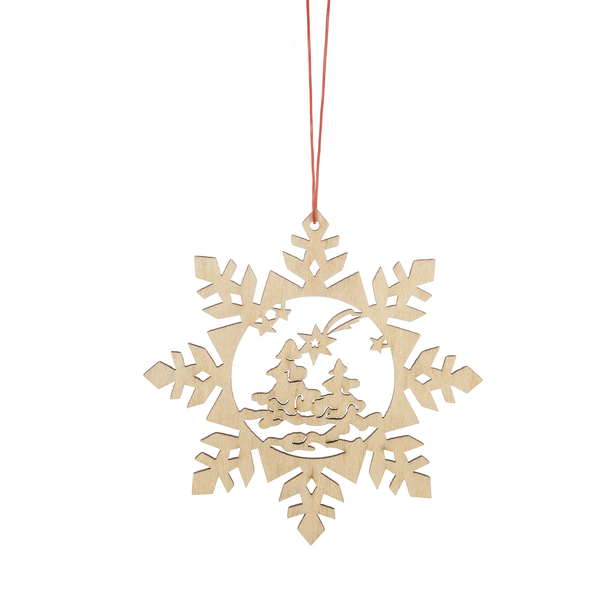 Wooden Holiday Icon Ornament - Snowflake - Forest