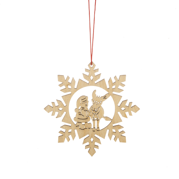 Wooden Holiday Icon Ornament - Snowflake - Santa and Reindeer