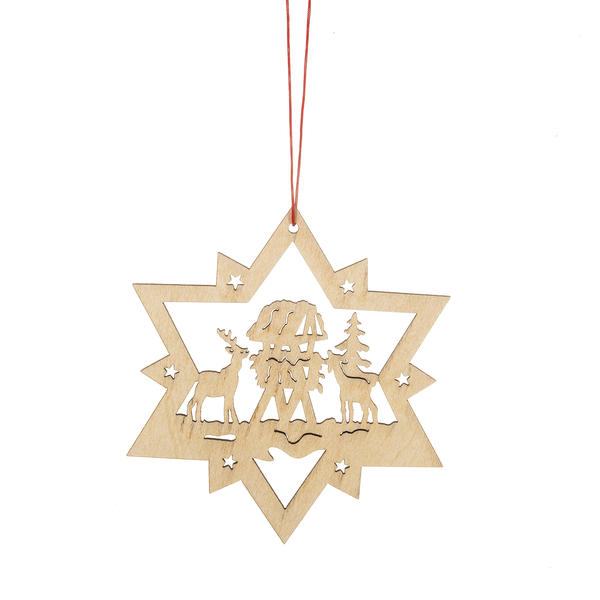 Wooden Holiday Icon Ornament - Star - Reindeer Manger