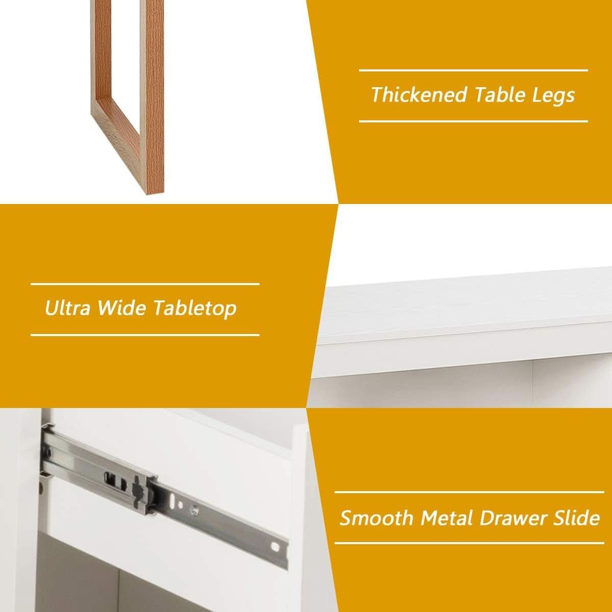 Wooden Home Office Desk With Drawer And Cabinet In White And Natural
