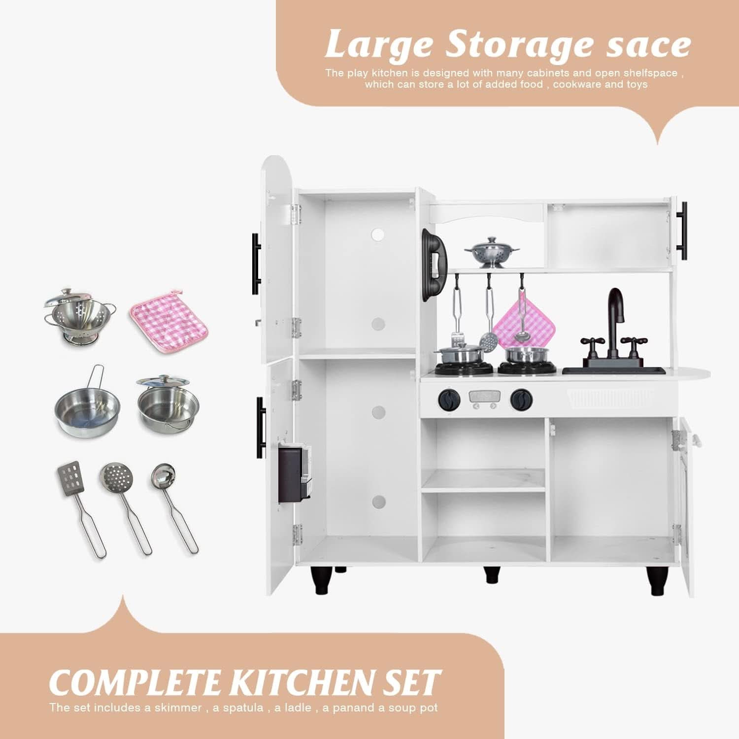 Wooden Kitchen Playset For Toddlers Featuring Lights