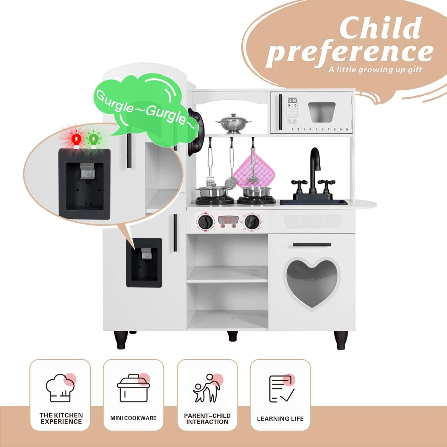 Wooden Kitchen Playset For Toddlers Featuring Lights