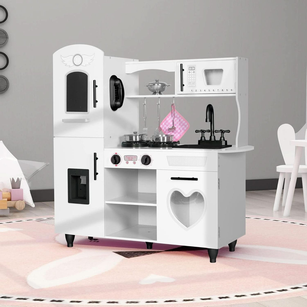 Wooden Kitchen Playset For Toddlers Featuring Lights