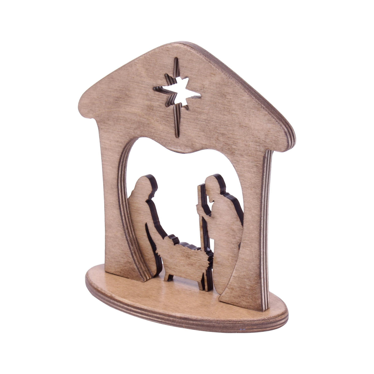 Wooden Manger Scene, One-Piece Nativity Set for Mantel or Shelf