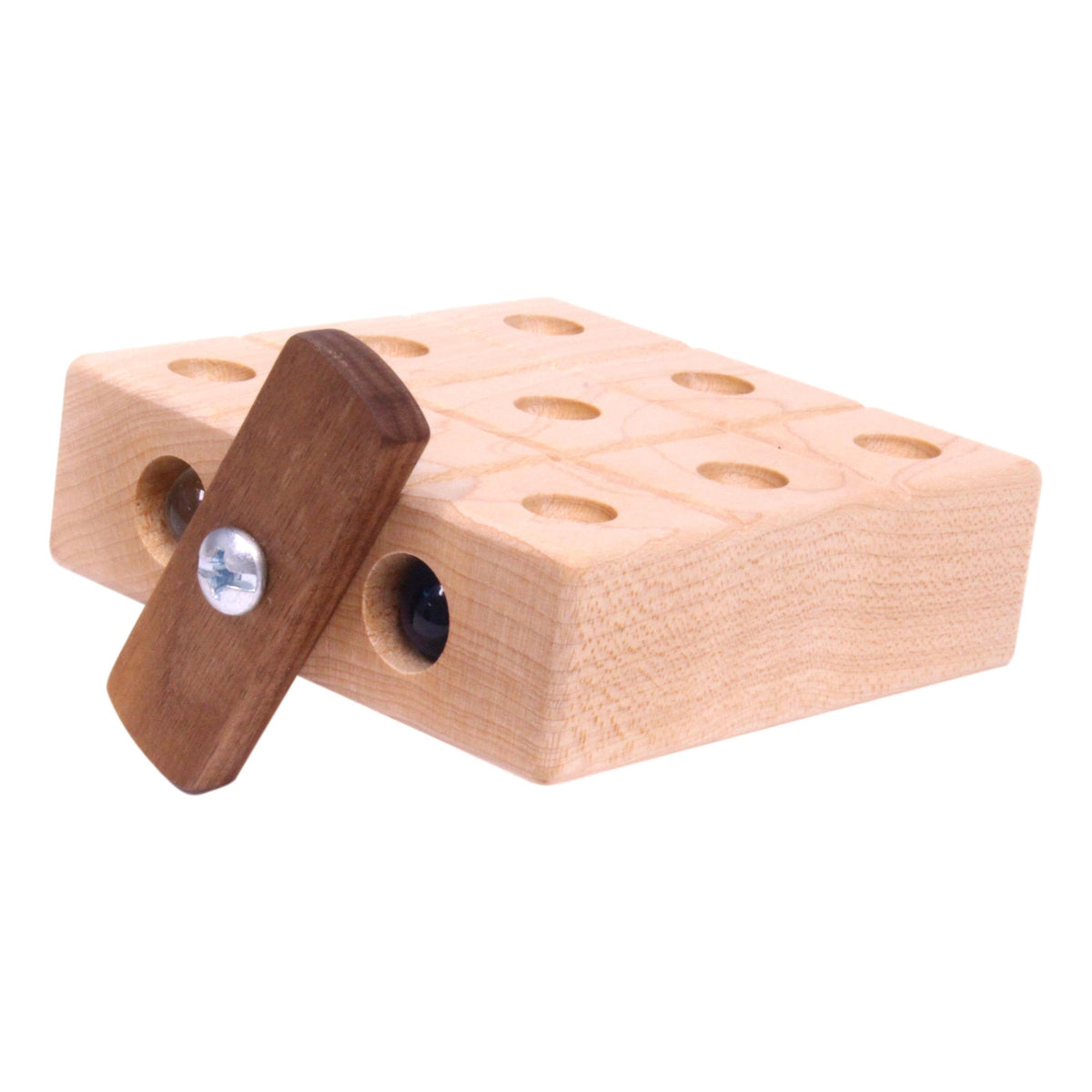 Wooden Marble Tic Tac Toe Game with Built-in Storage for Marbles