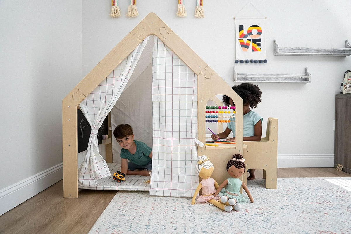 Wooden Montessori Style 5 In 1 Large Playhouse Windowpane