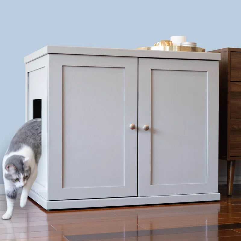 Wooden Oak Cat Litter Box Enclosure Cabinet Drawer