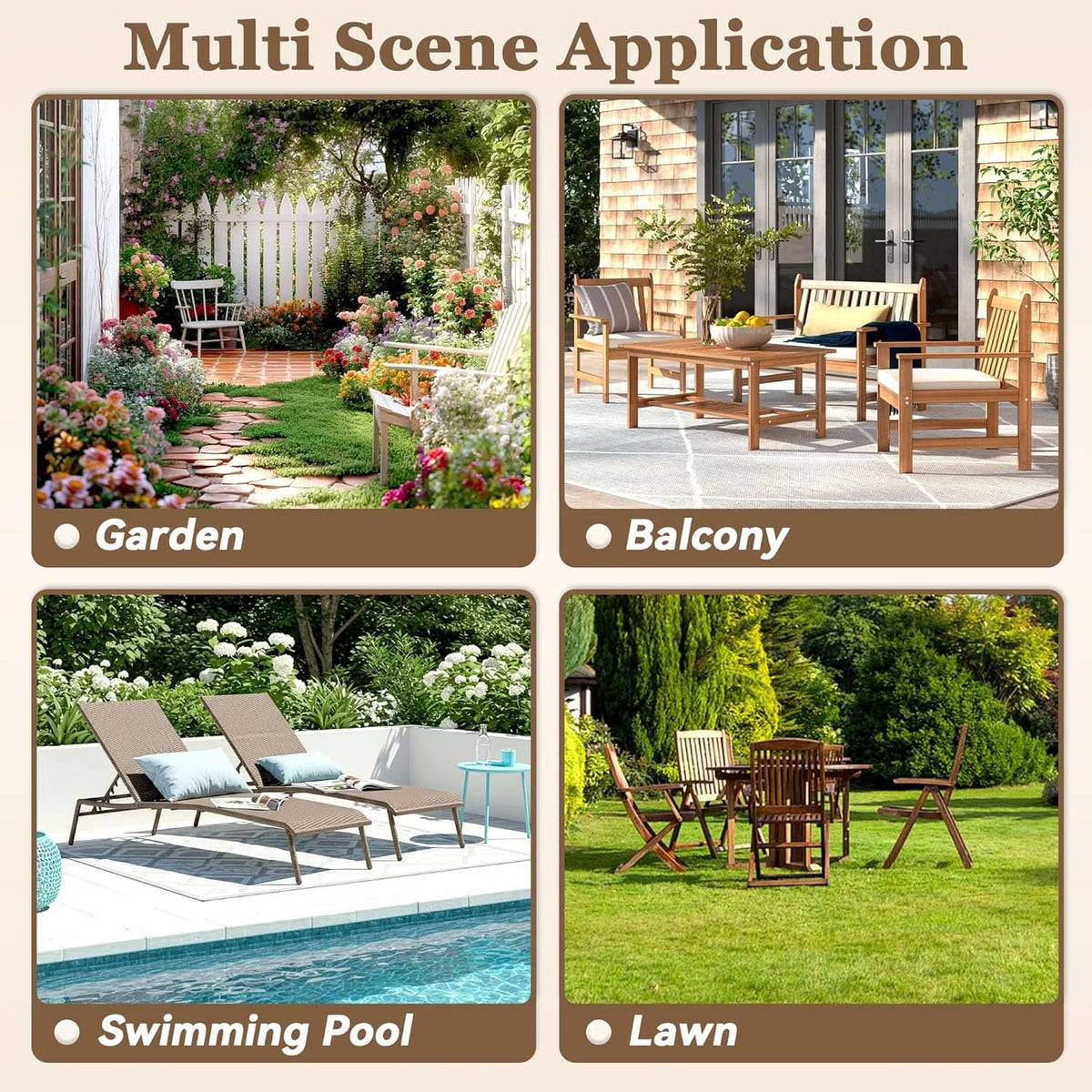 Wooden Outdoor Furniture Set with Comfortable Wicker Chairs
