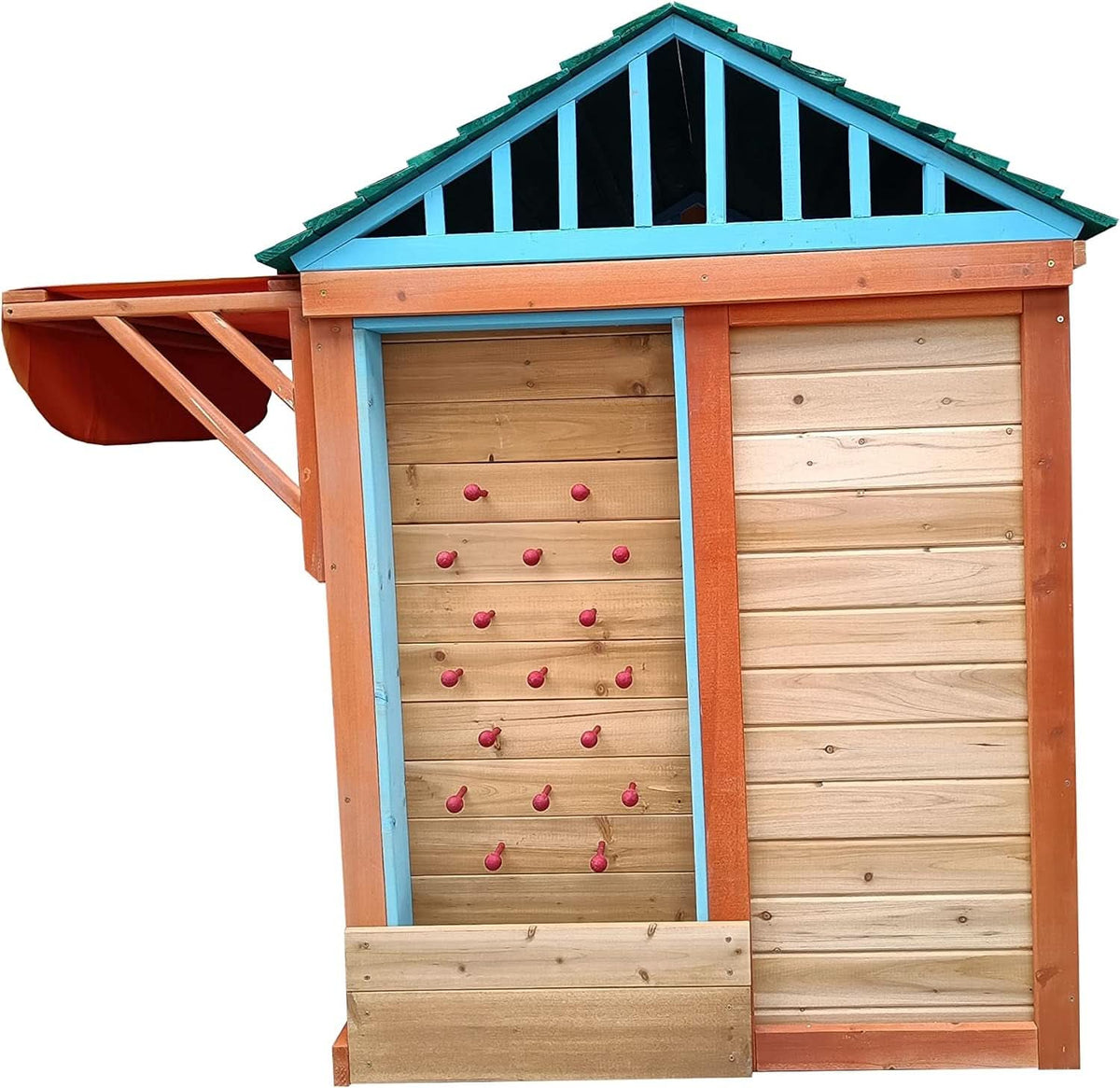 Wooden Outdoor Playhouse With Awning And Ball Wall