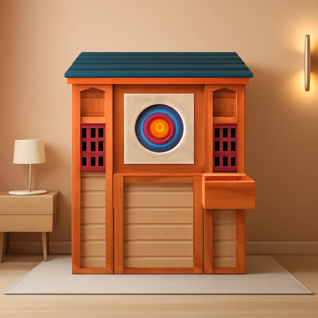 Wooden Outdoor Playhouse With Awning And Ball Wall