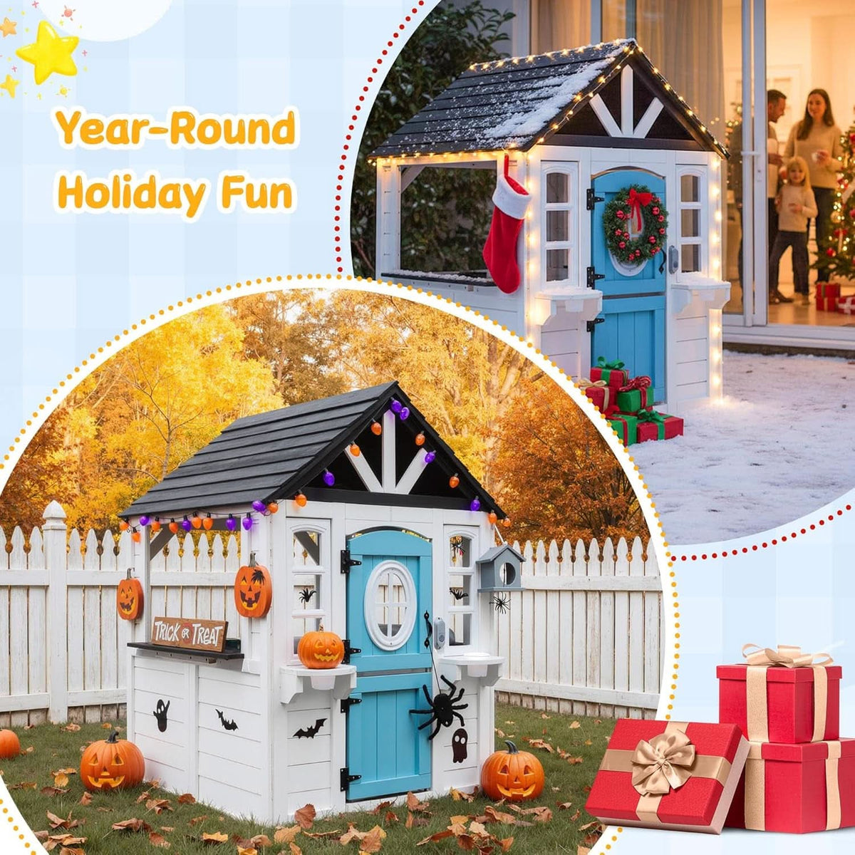 Wooden Outdoor Playhouse With Dutch Door Kitchenette