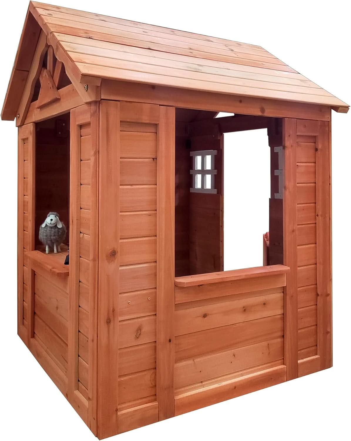 Wooden Outdoor Playhouse With Two Windows Flowerpot