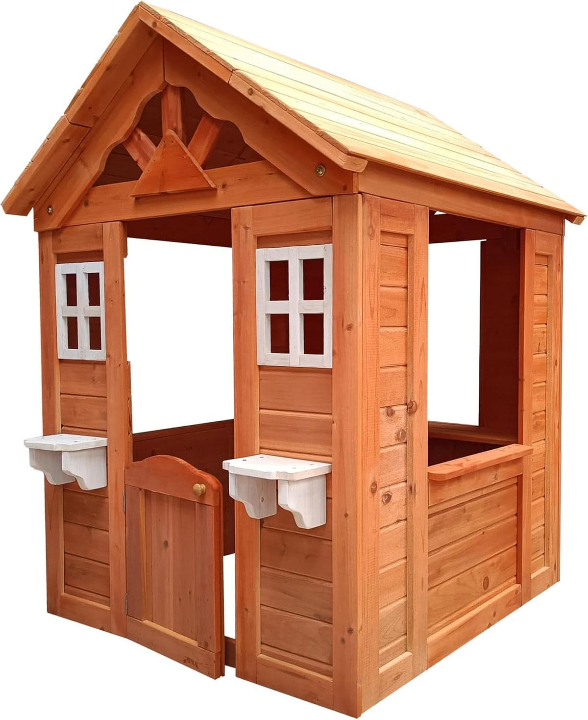 Wooden Outdoor Playhouse With Two Windows Flowerpot