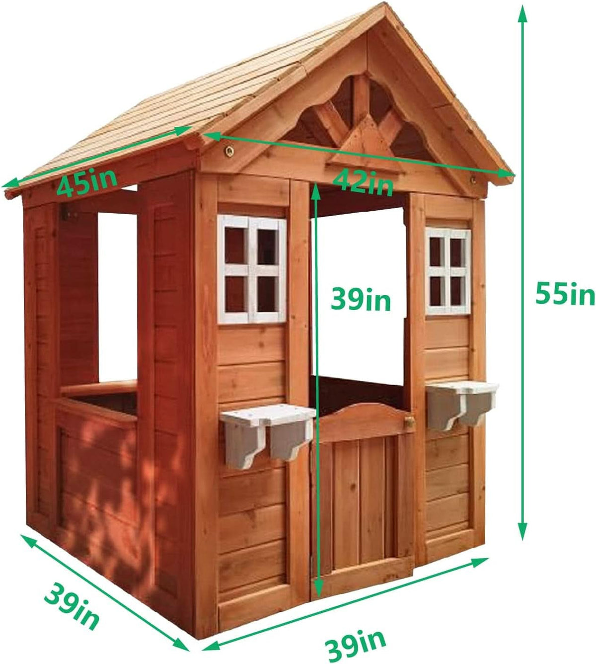 Wooden Outdoor Playhouse With Two Windows Flowerpot