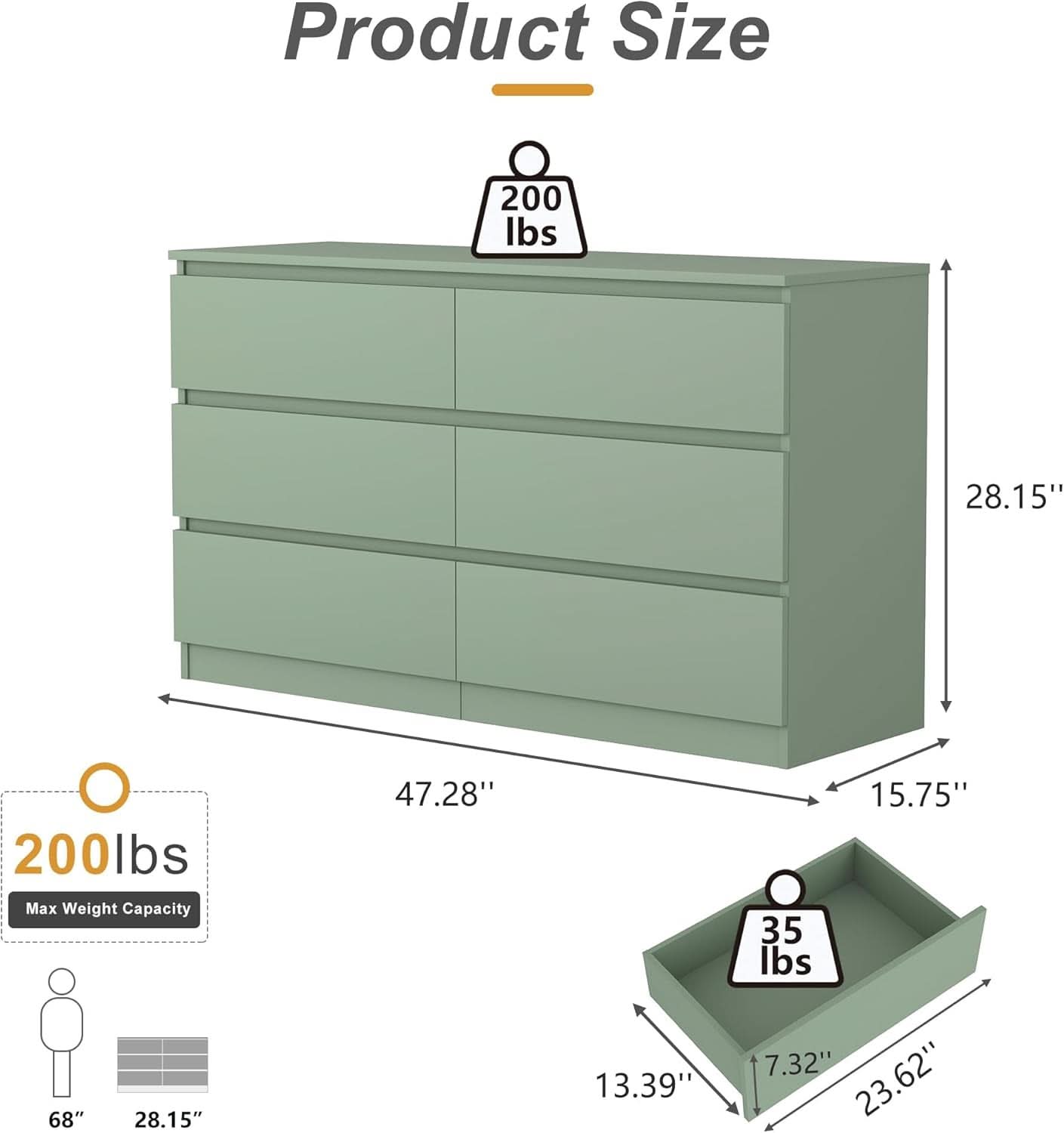 Wooden Six Drawer Dresser For Bedroom Storage Space Saver