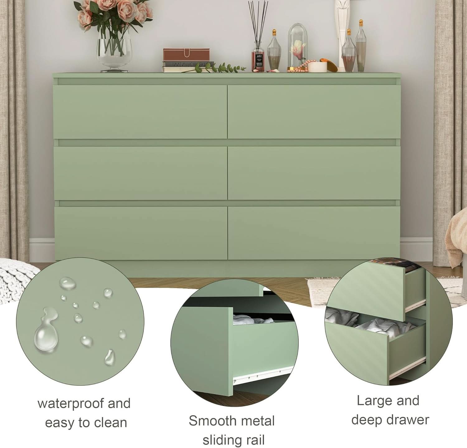 Wooden Six Drawer Dresser For Bedroom Storage Space Saver