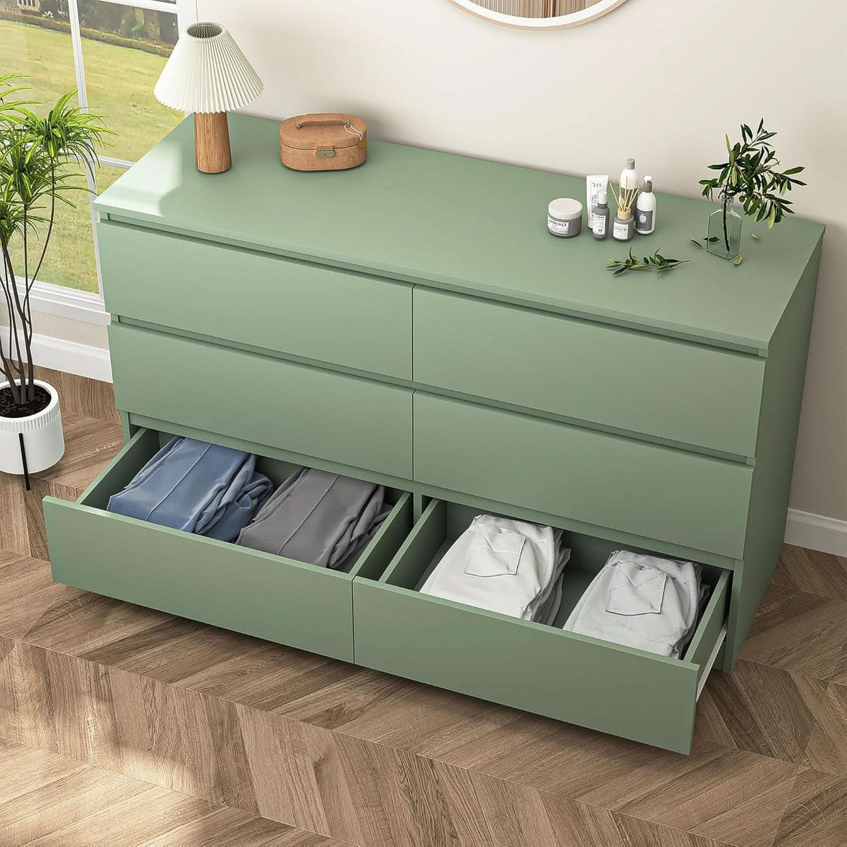 Wooden Six Drawer Dresser For Bedroom Storage Space Saver