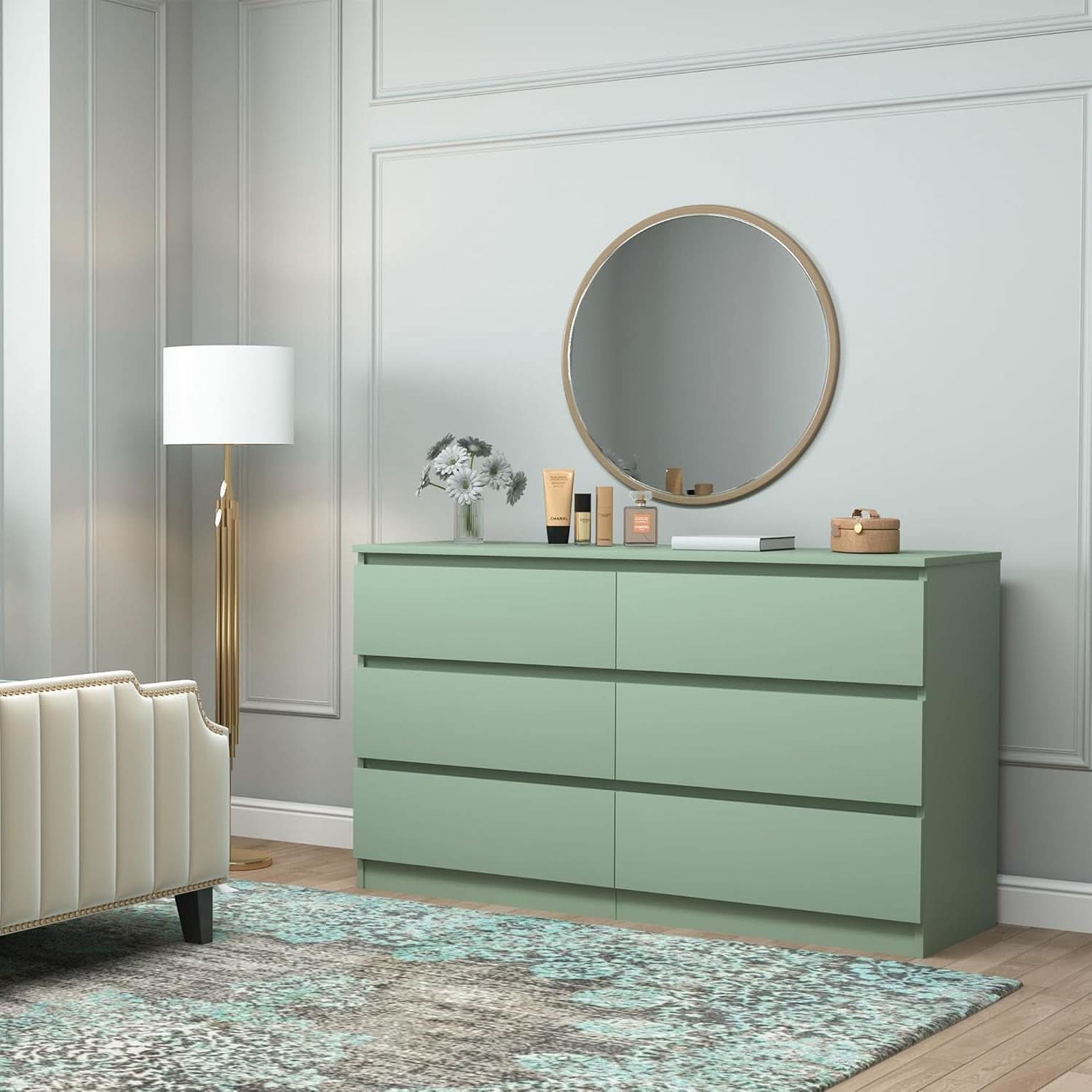 Wooden Six Drawer Dresser For Bedroom Storage Space Saver