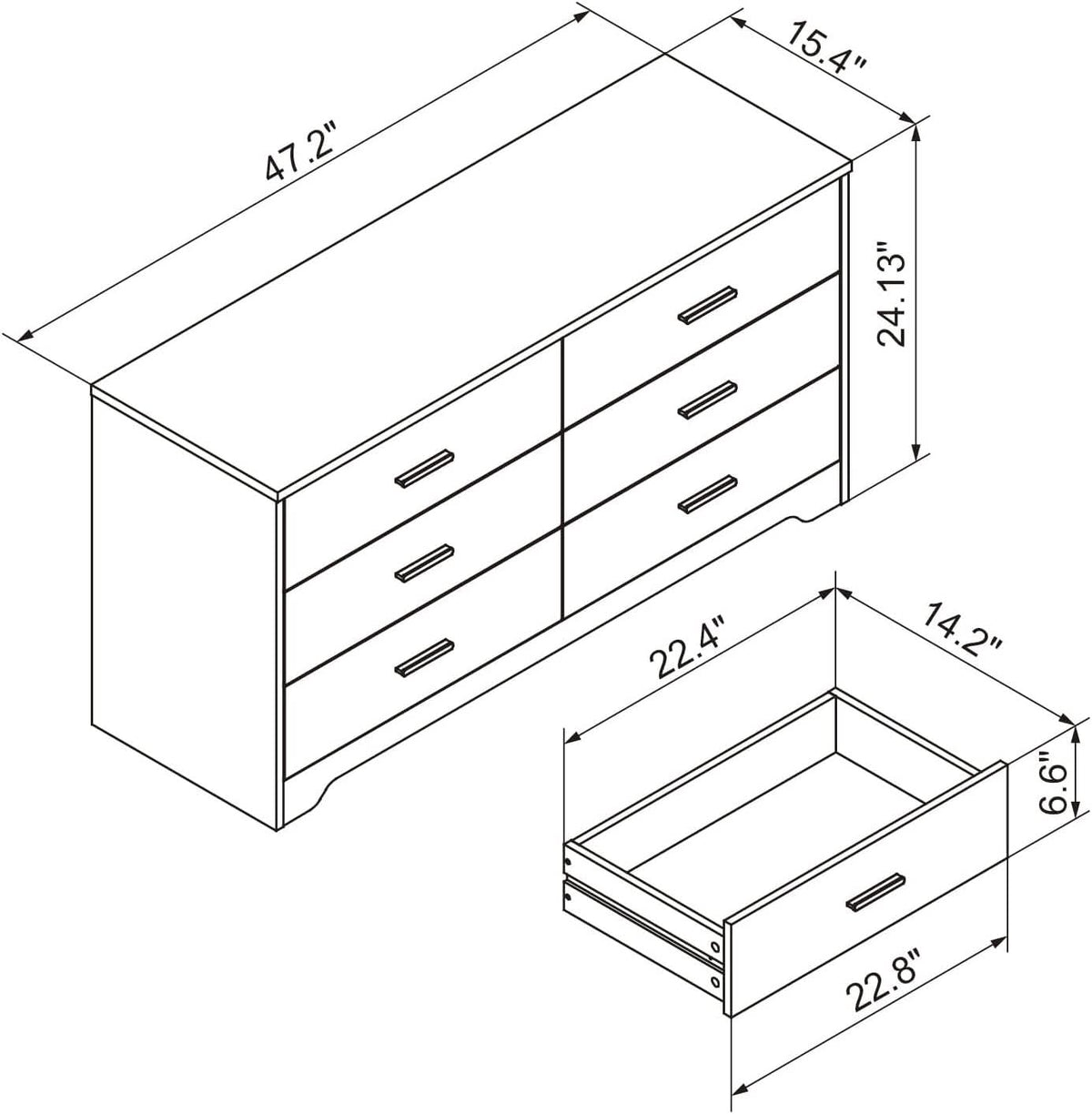 Wooden Six Drawer Dresser In Black For Living Room Bedroom