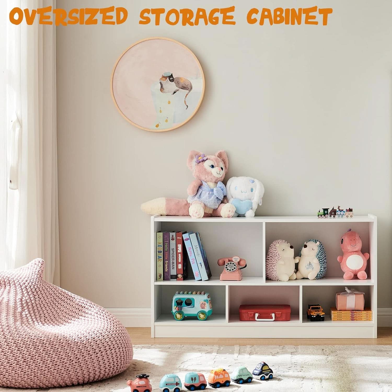 Wooden Toy Organizer and Bookshelf 5 Section Kid Storage