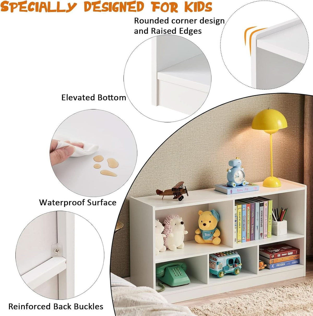 Wooden Toy Organizer and Bookshelf 5 Section Kid Storage