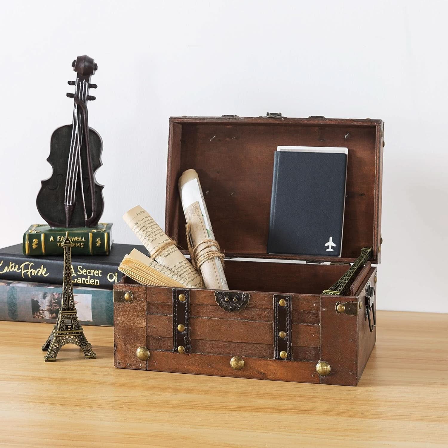 Wooden Treasure Chest 11x7x5.5 Hinged Lid Keepsakes