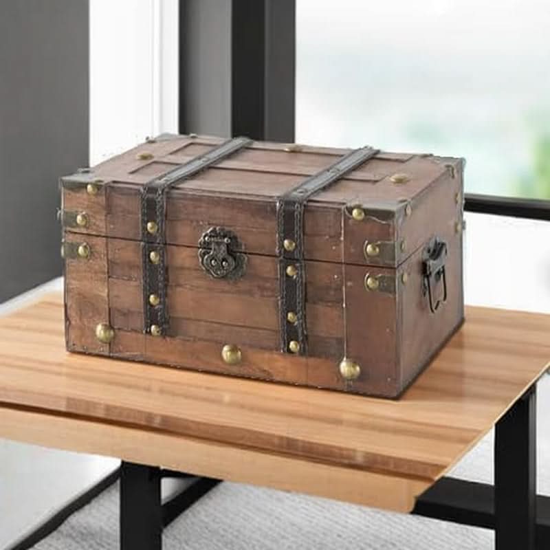 Wooden Treasure Chest 11x7x5.5 Hinged Lid Keepsakes