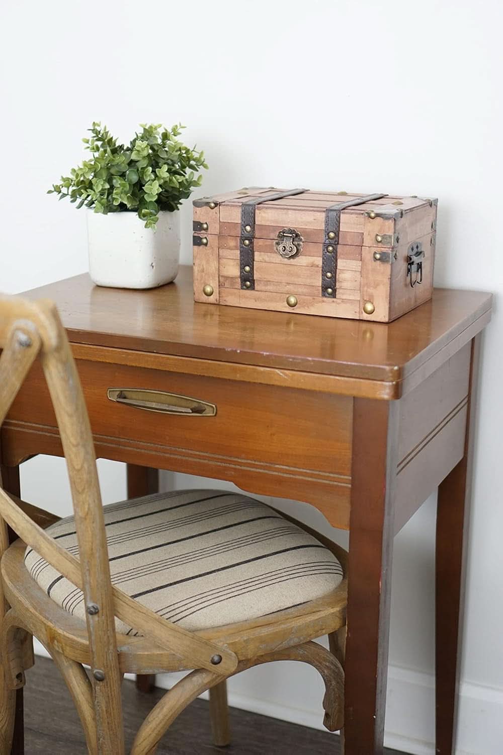 Wooden Treasure Chest 11x7x5.5 Hinged Lid Keepsakes