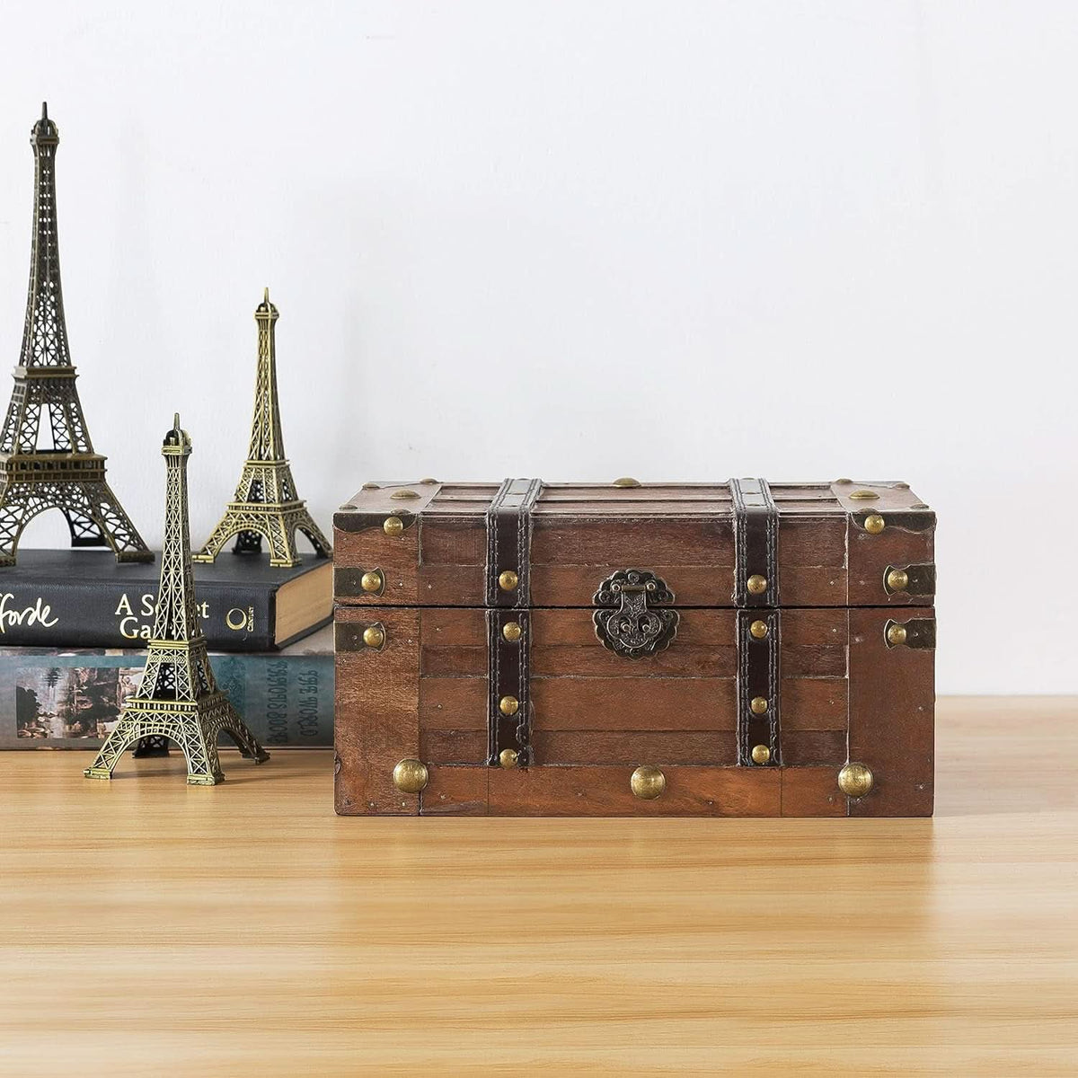 Wooden Treasure Chest 11x7x5.5 Hinged Lid Keepsakes