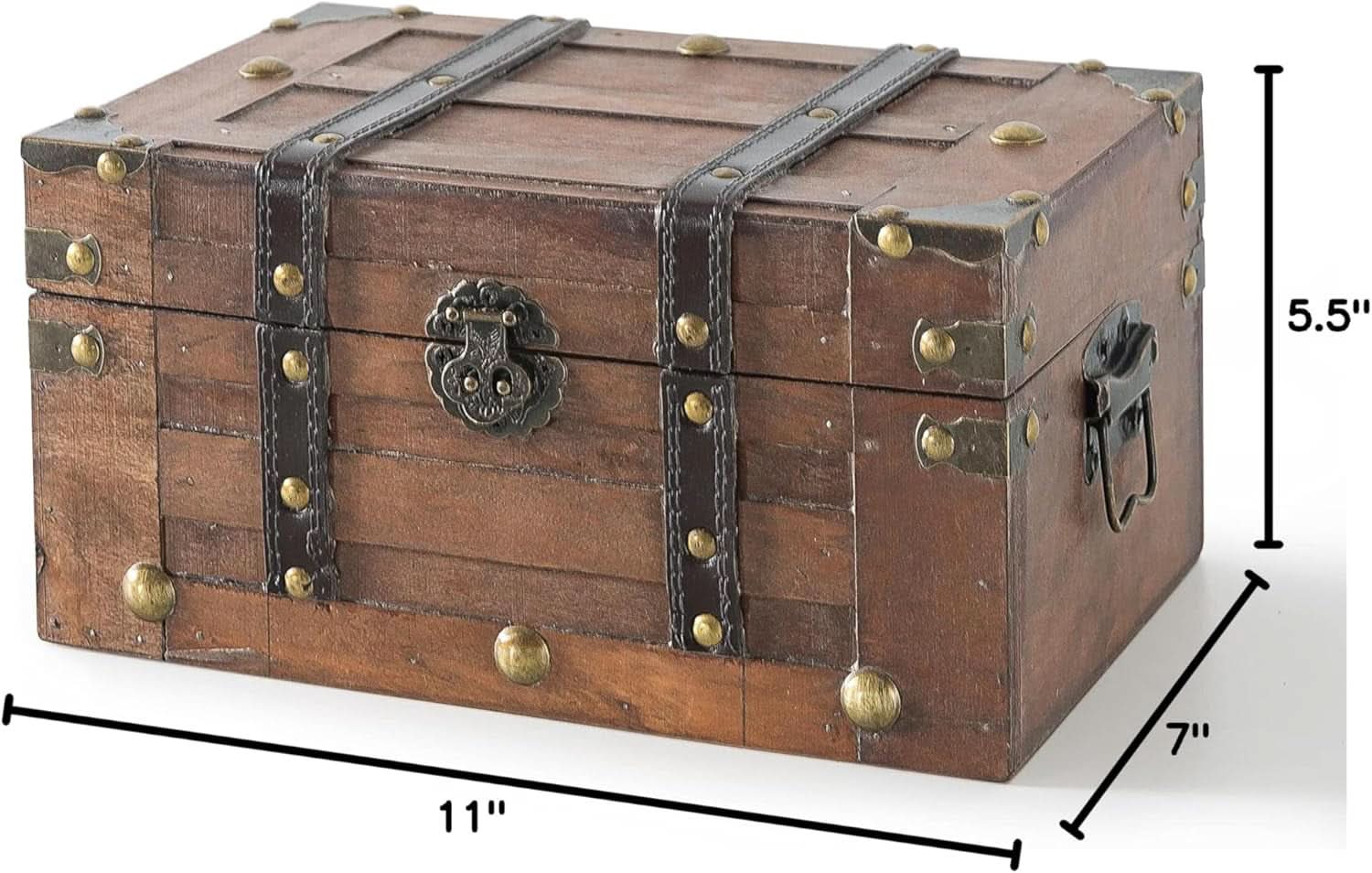 Wooden Treasure Chest 11x7x5.5 Hinged Lid Keepsakes