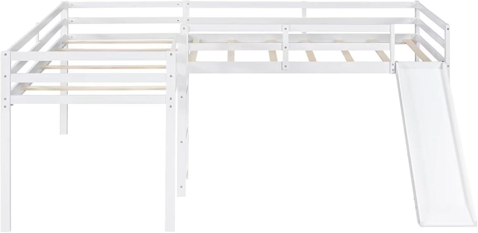 Wooden Twin Loft Bed With Slide And Ladder White For Kids Teens