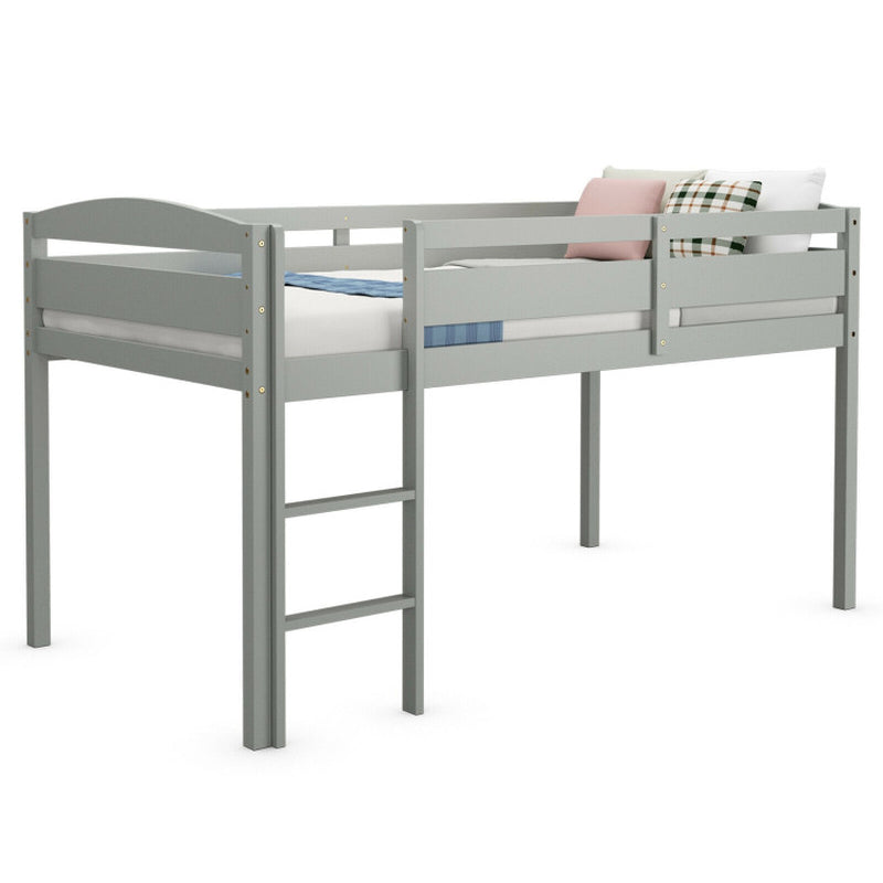 Wooden Twin Low Loft Bunk Bed With Guard Rails And Ladder