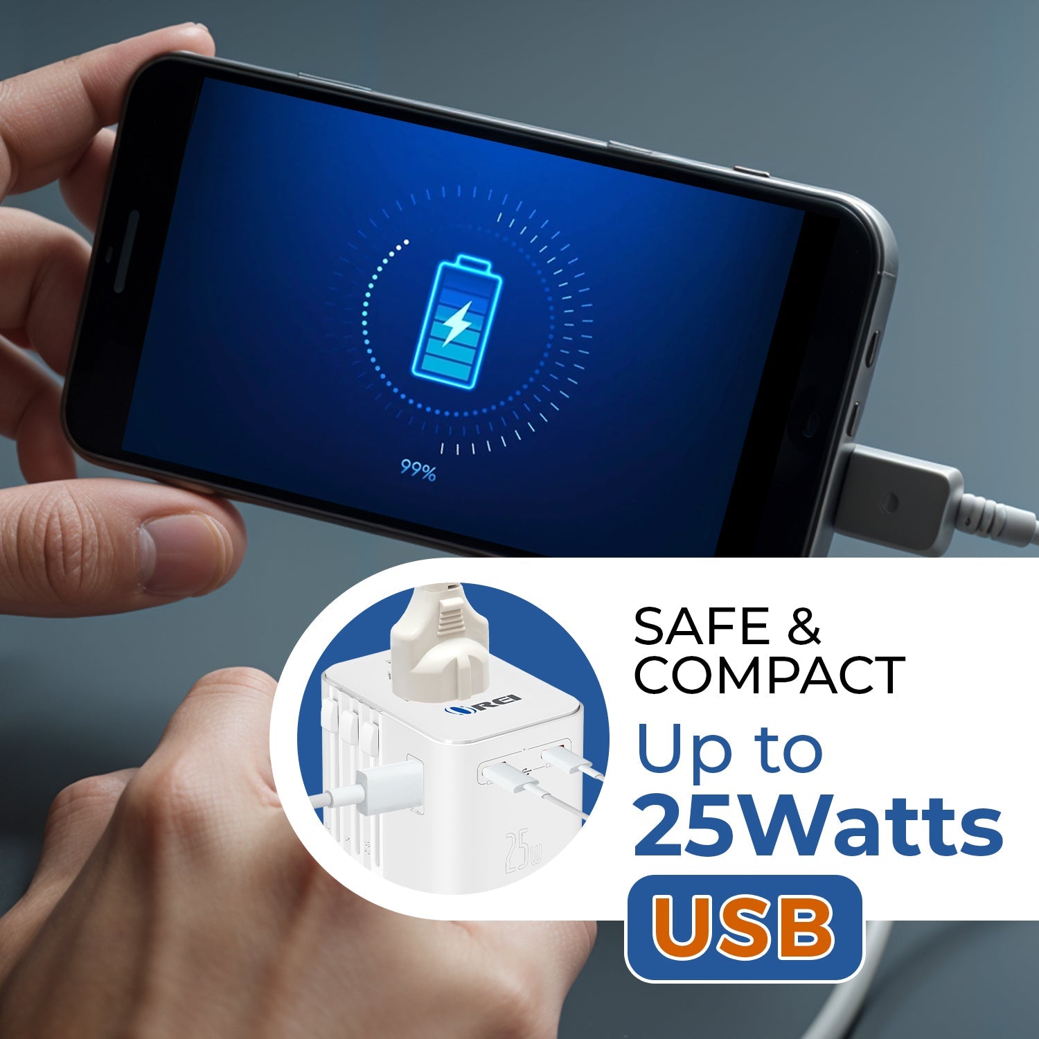 World Travel Adapter Plug International- All in One- 2 USB- Compact Design (M8_White)