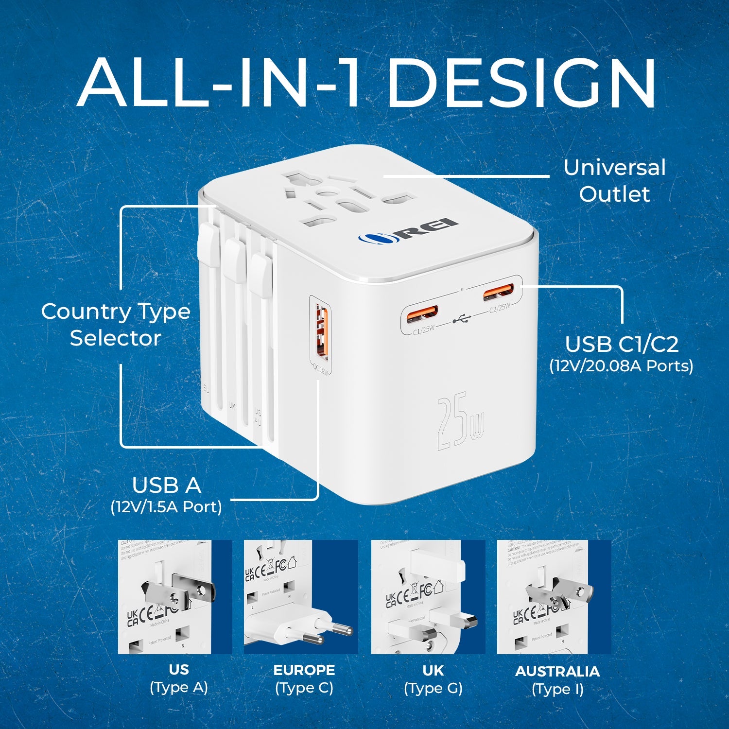 World Travel Adapter Plug International- All in One- 2 USB- Compact Design (M8_White)