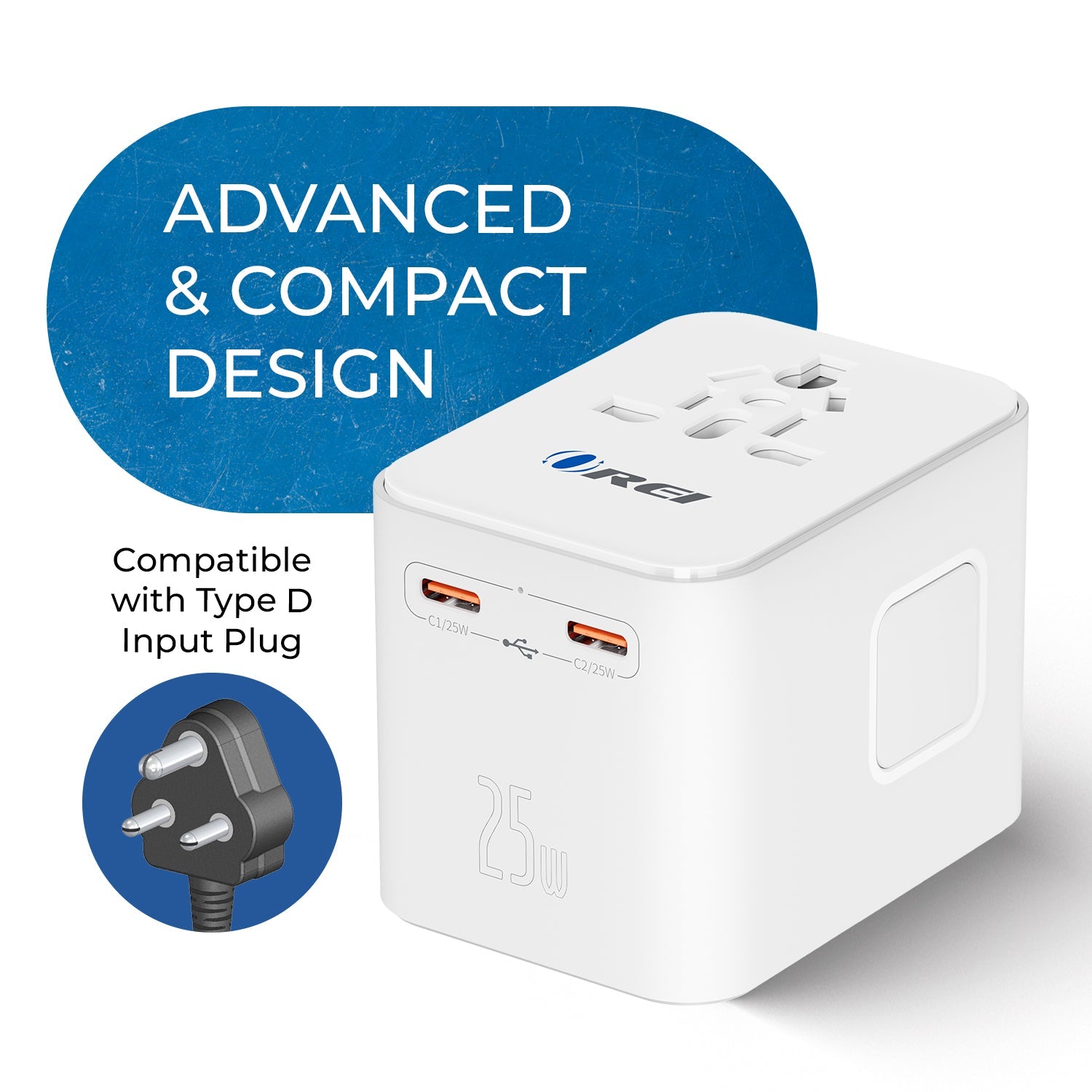 World Travel Adapter Plug International- All in One- 2 USB- Compact Design (M8_White)