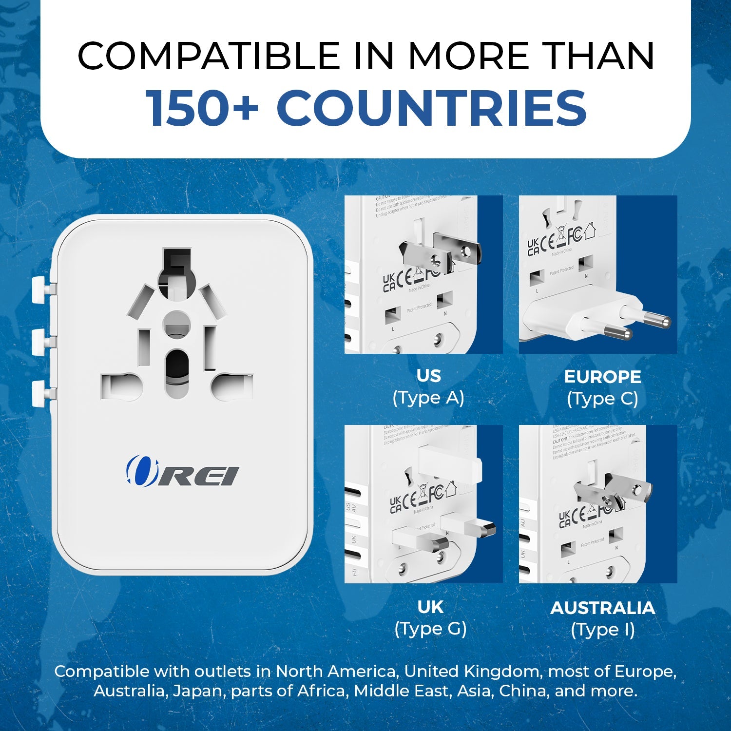 World Travel Adapter Plug International- All in One- 2 USB- Compact Design (M8_White)