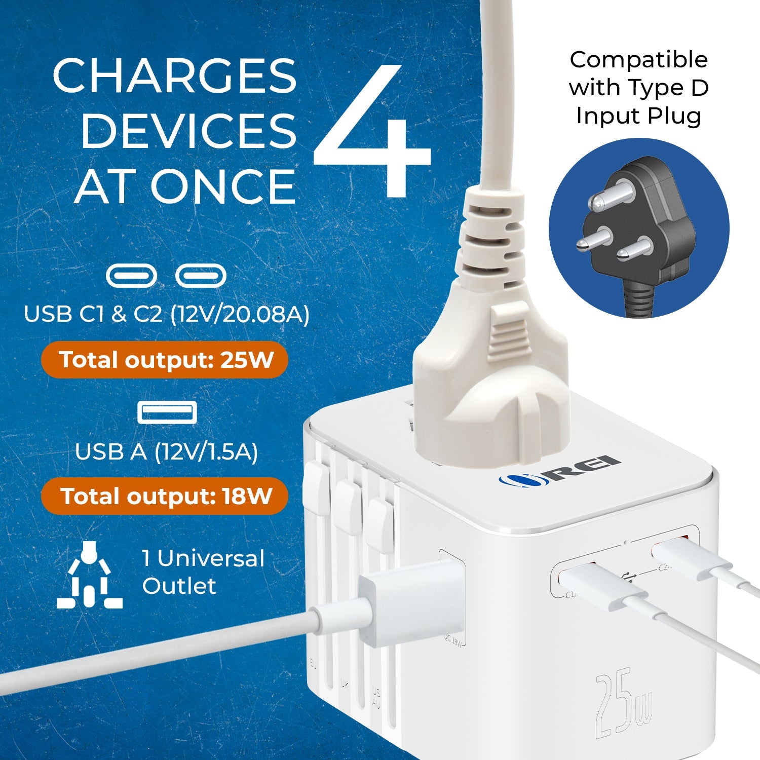 World Travel Adapter Plug International- All in One- 2 USB- Compact Design (M8_White)