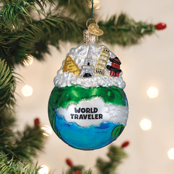 World Traveler Glass Ornament