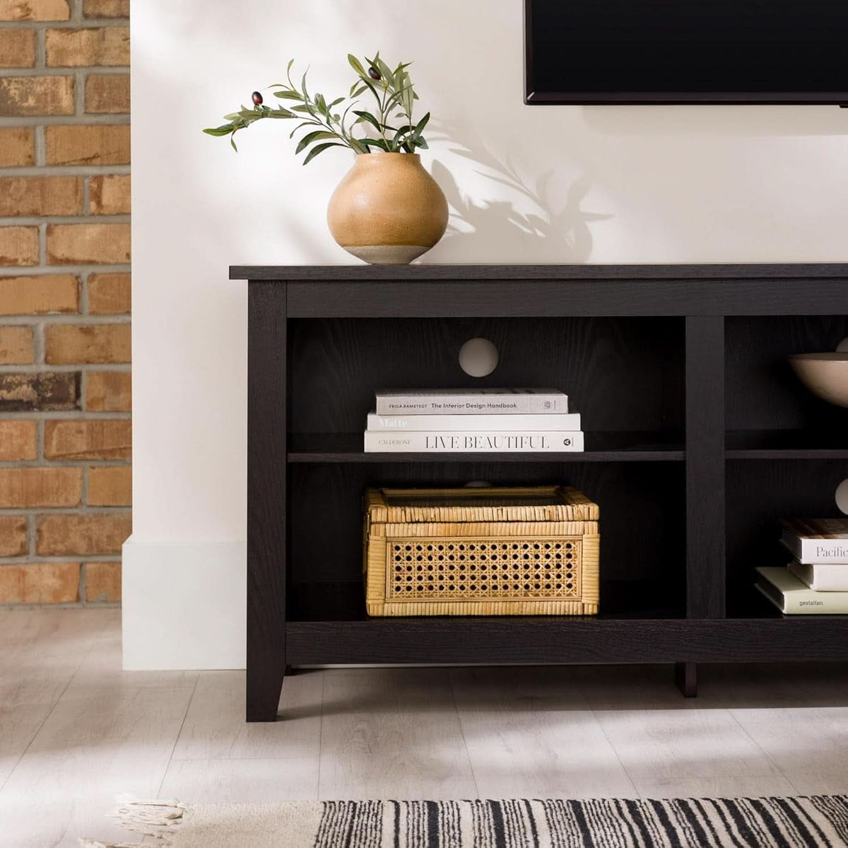 Wren Classic 6 Cubby TV Stand Black 70 Inch for 80 Inch TVs